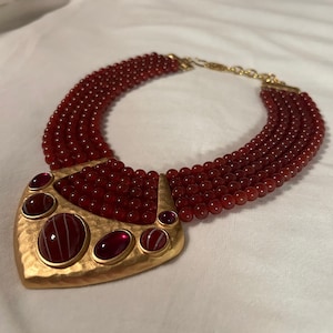 YSL Yves Saint Laurent Red Bead Pendant Necklace - Vintage