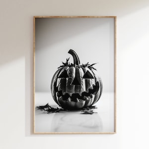 Halloween Jackolantern Wall Art, Printable Digital Download Print, Pumpkin Spooky Moody Black and White, Fall Autumn Decor Modern