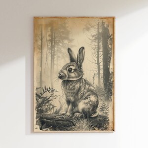 Vintage Rabbit Sketch Download, Easter Bunny Printable Wall Art, Spring Decor, Antique Rustic Farmhouse Artwork, Digital Print