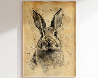 Vintage Rabbit Sketch Download, Easter Bunny Printable Wall Art, Spring Decor, Antique Rustic Farmhouse Artwork, Digital Print