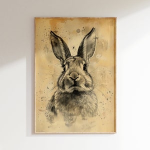 Vintage Rabbit Sketch Download, Easter Bunny Printable Wall Art, Spring Decor, Antique Rustic Farmhouse Artwork, Digital Print