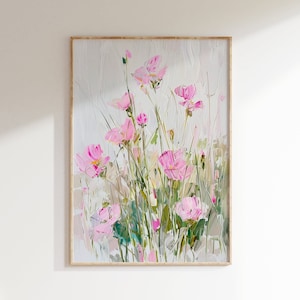 Pink Flowers Painting Download, Cute Girls Room Decor, Botanical Floral Wall Art, Vintage Flowers Printable Wall Art, Pink Art for Nursery