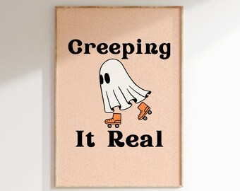 Halloween Ghost Print Download, Cute Graphic Digital Decor, Fall Decoration Dorm Autumn Printable Wall Text Art Poster Kids Room