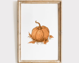 Pumpkin Print Fall Decor, Printable Wall Art, Digital Donwload Pumpkins Orange Autumn Halloween Thanksgiving Rustic Farmhouse Prints
