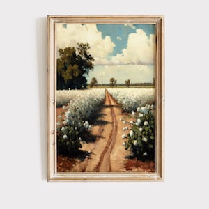 Cotton Field Painting Download | Vintage Oil Painting | Printable Wall Art | Digital Download | Rustic Farm Country Antique