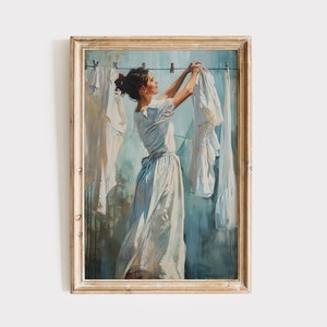Clothesline Painting Download | Vintage Laundry Room Art Print | Printable Wall Art | Digital Print | Rustic Antique Farmhouse Decor