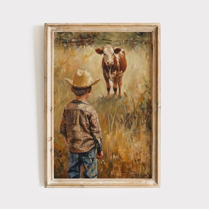 Western Cowboy Boys Room Art, Oil Painting Download, Vintage Boy Nursery Printable Wall Art, Rustic Farmhouse Kids Decor