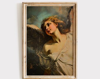 Angel Painting Download, Biblical Christian Printable Wall Art, Vintage Religious Moody Decor, Bible Digital Print