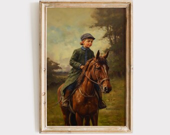 Boy on Horse Vintage Nursery Art Download, Digital Print, Kids Room Equestrian Decor, Antique Farmhouse Rustic Printable Wall Art