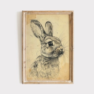 Vintage Rabbit Sketch Download, Easter Bunny Printable Wall Art, Spring Decor, Antique Rustic Farmhouse Artwork, Digital Print