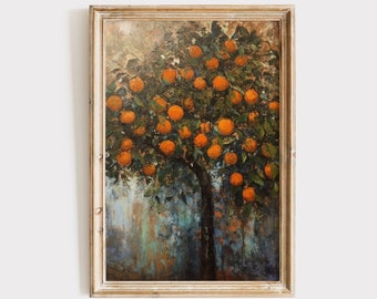 Orange Tree Painting Download | Vintage Oil Painting | Printable Wall Kitchen Art | Oranges Digital Print | Vintage Antique Summer Decor