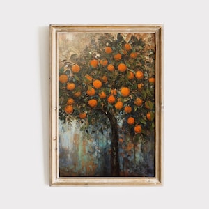 Orange Tree Painting Download | Vintage Oil Painting | Printable Wall Kitchen Art | Oranges Digital Print | Vintage Antique Summer Decor