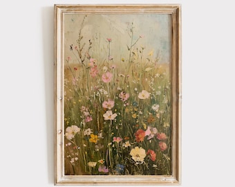 Vintage Wildflower Painting Download, Floral Artful Art, Wall Print, Spring Printable Decor, Girls Room Nursery, Flowers, Rustic Farmhouse