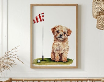 Golf Print Nursey Download, Boys Room Dog Wall Decor Printable, Painting Digital Artwork, Cute Kids Downloadable