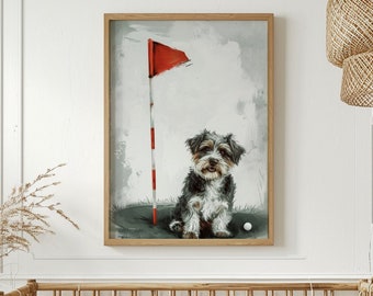 Golf Print Nursey Download, Boys Room Dog Wall Decor Printable, Painting Digital Artwork, Cute Kids Downloadable