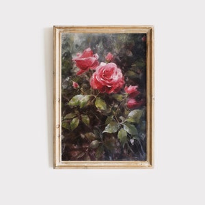 Rose Bush Painting Download | Vintage Rose Art Print | Printable Wall Art | Digital Print | Floral Botanical Antique Farmhouse Decor