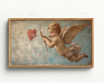 Cupid Samsung Frame Tv Art, Valentines Day Artwork, Vintage Valentine Love Romance Painting 4k Digital Download