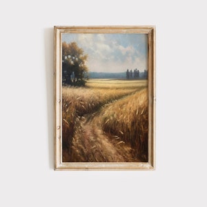 Pobierz obraz Vintage Wheat Field | Sztuka ścienna do druku w stylu wiejskim | Rustykalny wydruk cyfrowy | Antyczny wystrój farmy