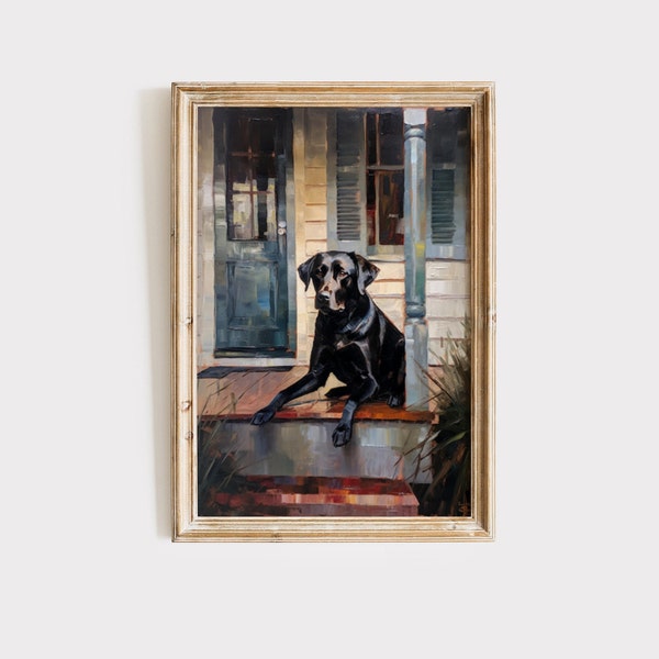 Black Lab Vintage Painting Download | Printable Wall Art | Labrador Retriever Digital Print | Dog Art