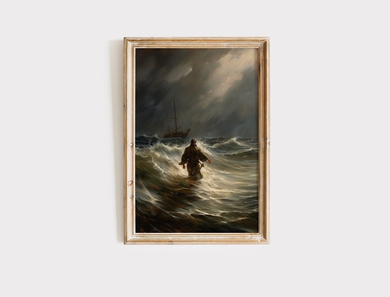 Jesus Walking on Water Painting Download, Christian Printable Wall Art