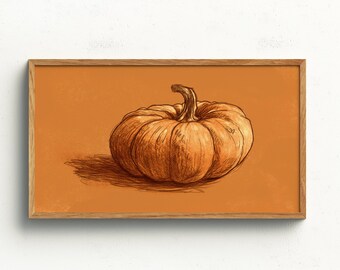 Pumpkin Fall Tv Art, Samsung Digital Download Autumn Sketch Drawing Vintage Orange, Farmhouse Rustic Decor Thanksgiving Halloween Pumpkins