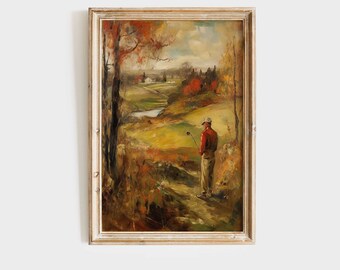 Golf Painting Download | Golfer Digital Print | Golfing Printable Wall Art | Vintage Golf Course Art | Man Cave Decor | PGA