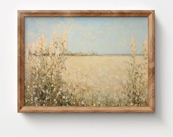 Neutral Wildflower Artwork Download, Vintage Floral Painting, Printable Wall Art, Spring Decor, Farmhouse Rustic Print, Living Room Art