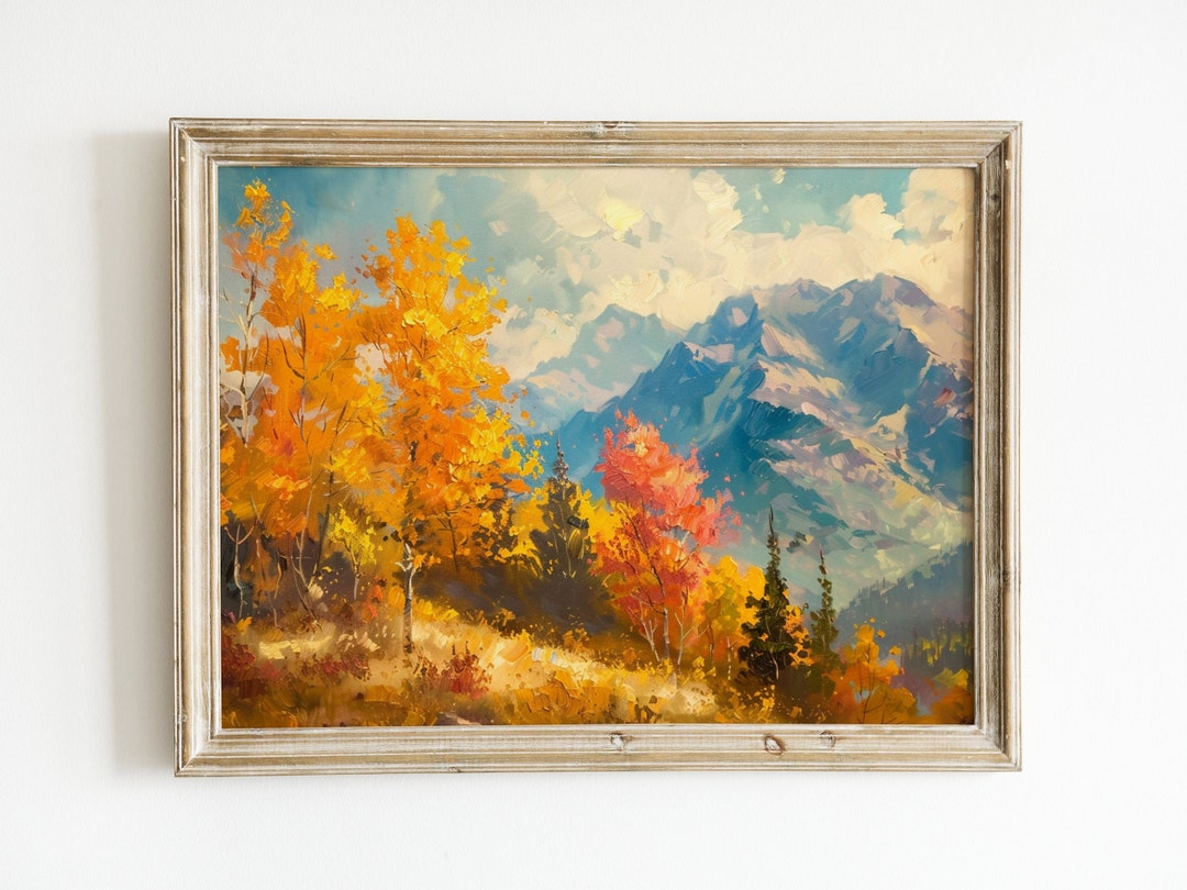 Vintage Fall Landscape Art, Oil Painting Download, Autumn Trees Print ...