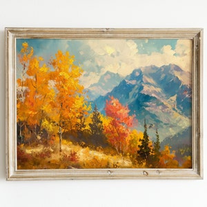 Vintage Fall Landscape Art, Oil Painting Download, Autumn Trees Print, Rustic Farmhouse Country Wall Decor, Printable Artwork Decoration