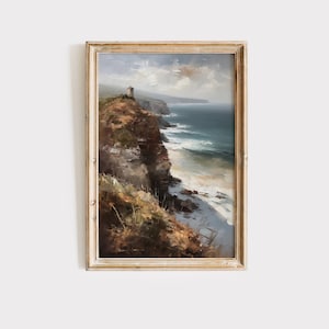 Vintage Ozean Klippe Landschaft Download | Antikes Ölgemälde | Neutral druckbare Wandkunst | Digitaldruck