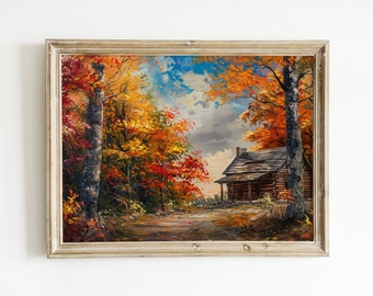 Fall Landscape Painting Download, Autumn Wall Art, Digital Print, Printable Decor for Fall, Vintage Rustic Farmhouse Decoration