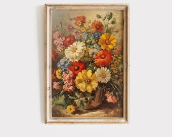Wildflower Vintage Oil Painting Download | Antique Printable Wall Art | Floral Botanical Digital Print | Spring Décor