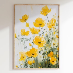Yellow Flowers Art Download, Vintage Floral Digital Print, Spring Decor, Cottage Core Artwork, Farmhouse Art, Kitchen Art, Bedroom Art