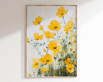 Yellow Flowers Art Download, Vintage Floral Digital Print, Spring Decor, Cottage Core Artwork, Farmhouse Art, Kitchen Art, Bedroom Art