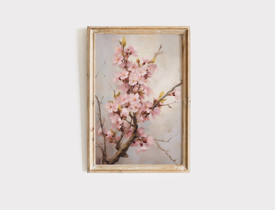 Apple Blossom Print, Digital Art, Pink Flower Painting Download, Girls ...