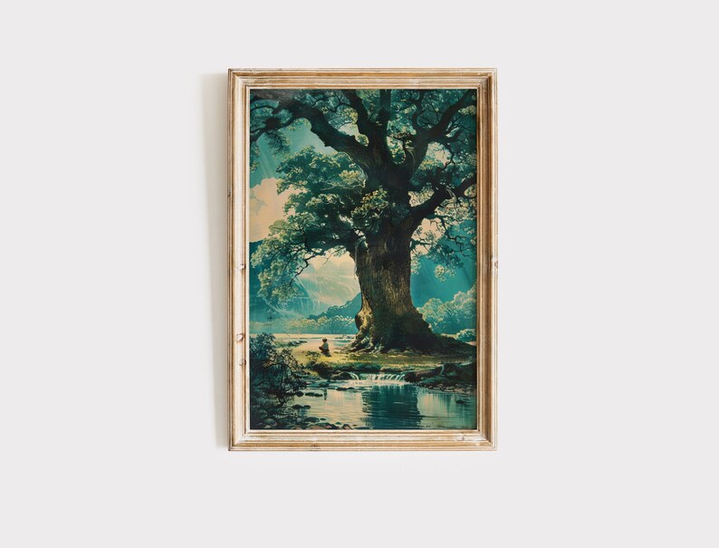 Vintage Boys Room Art Download, Boy Under Tree Painting, Printable Wall ...