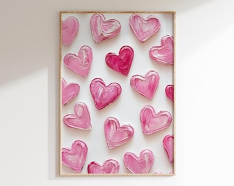 Pink Hearts Art Download, Valentines Day Decor Printable, Digital Print, Valentine Wall Artwork, Cute Girls Room Decoration, Girly Poster