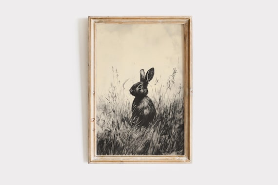 Vintage Rabbit Sketch Download, Easter Printable Wall Art, Bunny Digital Print, Spring Decor, Kids Room, Nursery Art, Black and White