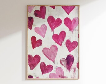 Pink Hearts Art Download, Valentines Day Decor Printable, Digital Print, Valentine Wall Artwork, Cute Girls Room Decoration, Girly Poster
