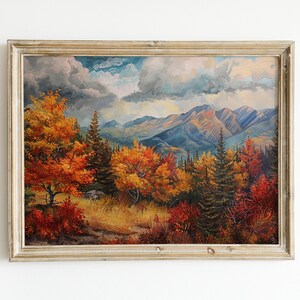 Vintage Fall Landscape Art, Oil Painting Download, Autumn Trees Print, Rustic Farmhouse Country Wall Decor, Printable Artwork Decoration