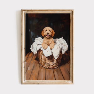 Golden Doodle Laundry Room Art, Dog Lover Wall Art, Goldendoodle Laundry Room Printable Decor, Digital Print, Vintage Oil Painting