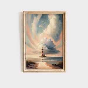 Lighthouse Painting Download | Beach House Art | Printable Wall Art | Vintage Digital Art