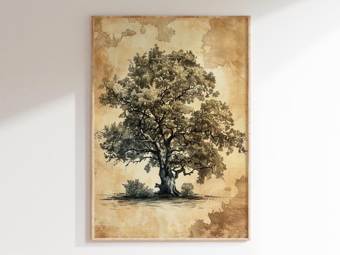 Oak Arkwork Vintage Oak Tree Sketch Download, Rustic Wall Art, Printable Wall Decor ...