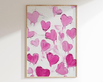 Pink Hearts Art Download, Valentines Day Decor Printable, Digital Print, Valentine Wall Artwork, Cute Girls Room Decoration, Girly Poster