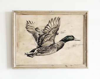 Vintage Duck Sketch Download, Boys Room Hunting Decor, Boy Nursery Wall Art, Rustic Farmhouse Country Artwork, Printable Digital Print