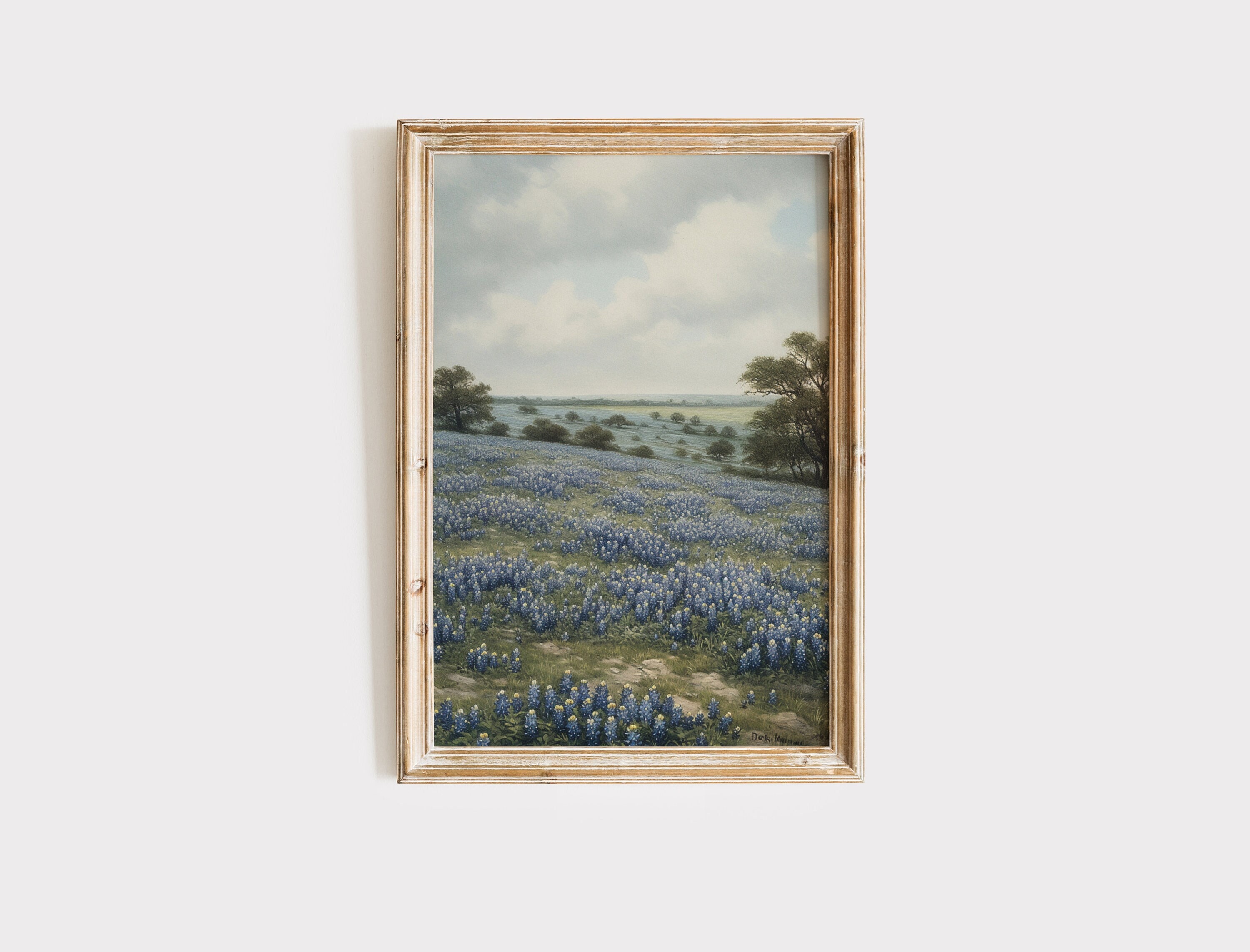 Bluebonnet Field Painting Download, Blue Bonnet Flower Digital Print, Printable Wall Art, Vintage Rustic Antique Farmhouse Texas Decor