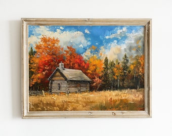 Fall Landscape Painting Download, Autumn Wall Art, Digital Print, Printable Decor for Fall, Vintage Rustic Farmhouse Decoration