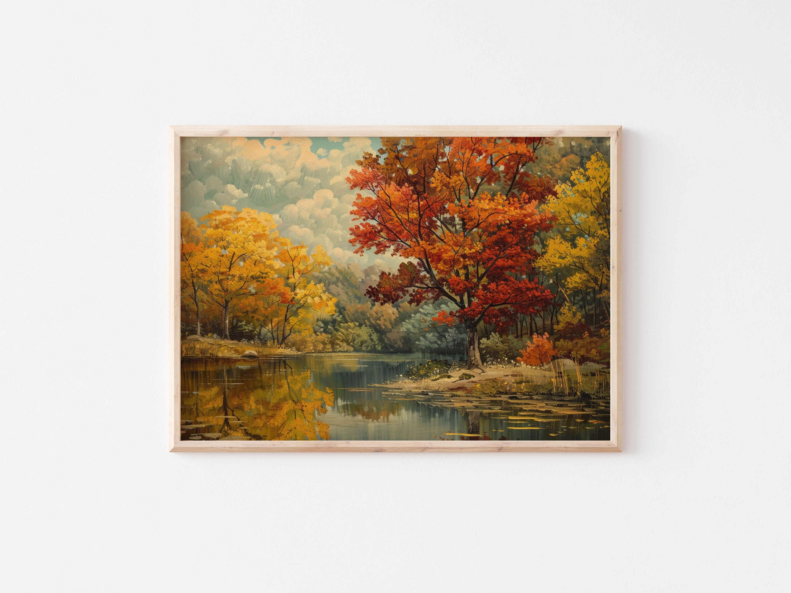 Vintage Fall Landscape Art, Oil Painting Download, Autumn Trees Print ...