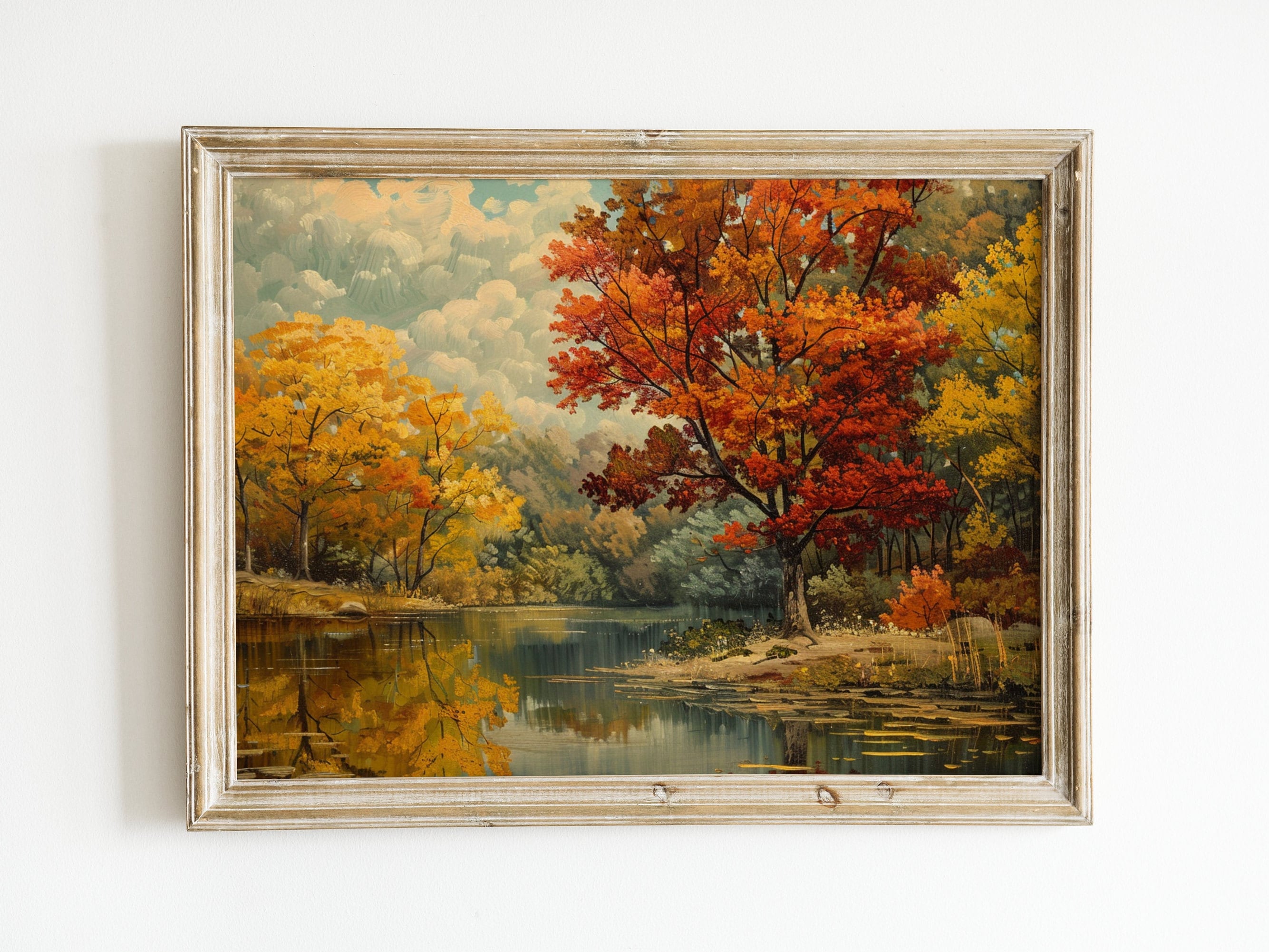 Vintage Fall Landscape Art, Oil Painting Download, Autumn Trees Print ...