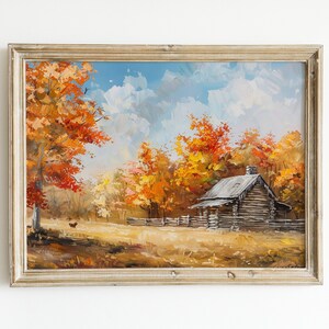 Fall Landscape Painting Download, Autumn Wall Art, Digital Print, Printable Decor for Fall, Vintage Rustic Farmhouse Decoration